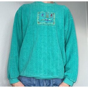 Sport‎ America Vintage Ski Fleece Sweatshirt Steamboat Colorado Teal Mens Large